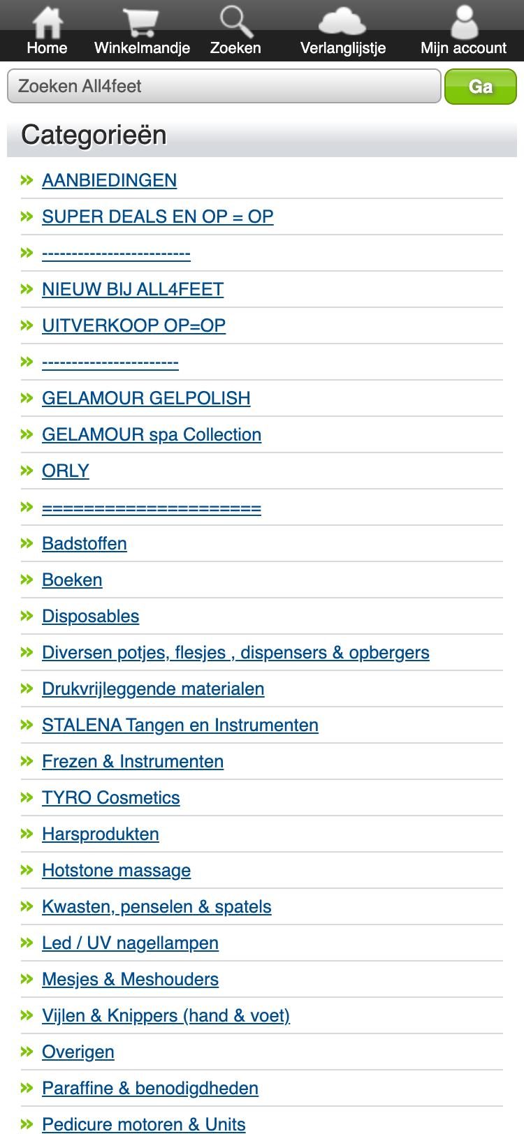 The current homepage on a phone: a list of category links