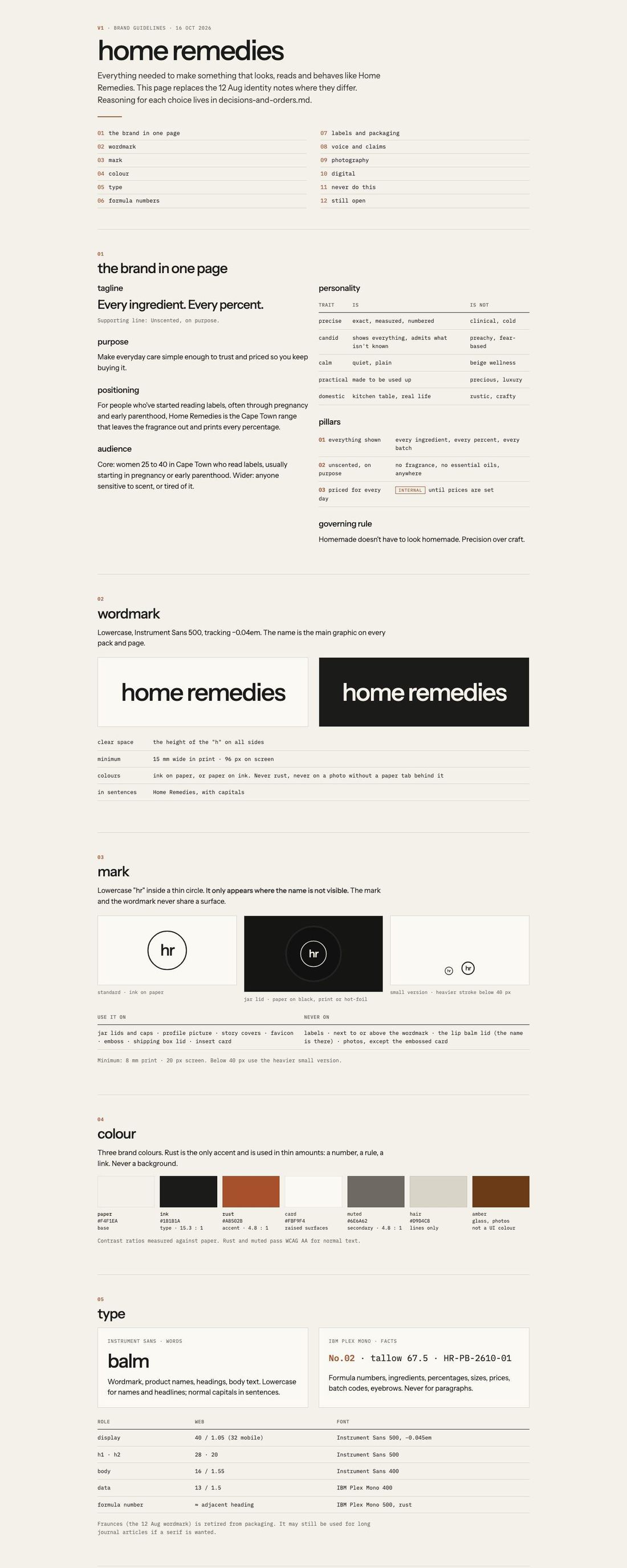 The Home Remedies brand guidelines page
